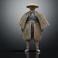 Traditional Straw Woven Costume With Conical Hat Raincoat And Belt Design Elements