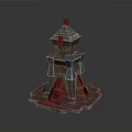 Multi Tiered Stone Tower Architectural Design With Red Glowing Sections And Gray Structure