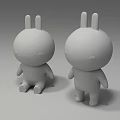 Cute White Rabbit Dolls with Pink Ears and Blush Cheeks on Gray Surface 3d model