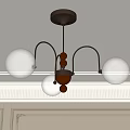Classic Interior Chandelier With Three White Globe Shades And Wooden Accents