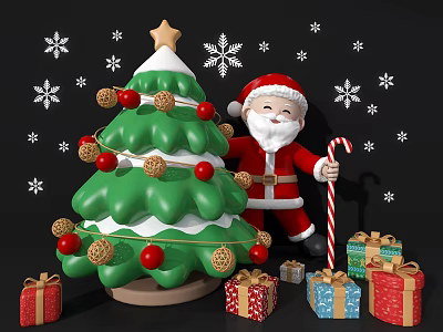 Festive Christmas Window Display With Green Tree Santa Claus Candy Cane Gift Boxes And Snowflakes 3d model