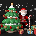 Festive Christmas Window Display With Green Tree Santa Claus Candy Cane Gift Boxes And Snowflakes
