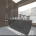 Elegant Tobacco And Alcohol Store Interior With Wooden Display Shelves Marble Backdrop And Front Counter