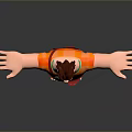Cartoon Man With Outstretched Arms Wearing Orange Shirt Red Pants Standing Barefoot