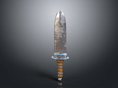 Antique Silver Knife With Worn Textured Blade Brown Wooden Handle And Metal Ring 3d model