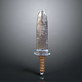 Antique Silver Knife With Worn Textured Blade Brown Wooden Handle And Metal Ring