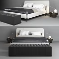 Modern Double Bed With Upholstered Headboard Bed Bench Nightstands And Side Lamps 3d model