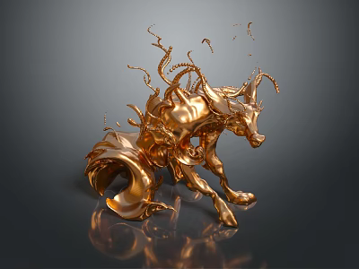 Golden Game And Movie Character Sculptural Design With Mythical Fluid Dynamic Structure 3d model