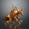 Golden Game And Movie Character Sculptural Design With Mythical Fluid Dynamic Structure