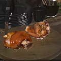Braised Pork Knuckles With Golden Brown Skin On Wooden Cutting Board