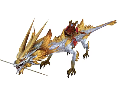 Majestic Mythical Flying Dragon With Spiked Head Golden White Scales And Rider 3d model