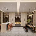 Modern Wine Cellar Interior With Wooden Racks Marble Counter Tables And Pendant Lights