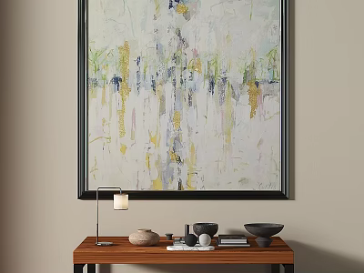 Abstract Painting With Soft Yellow Green White Tones Vertical Strokes And Drip Effect 3d model