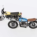 Two Vintage Motorcycles Yellow And Blue Classic Retro Stylish Design