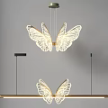 Modern Double Butterfly Chandelier With Wing Design Hanging Metal Bar Warm Light Illumination