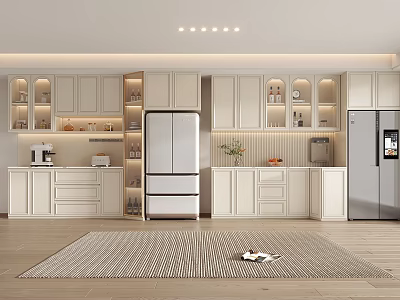 Modern Wine Cabinet Design With Glass Doors Built in LED Lighting In Kitchen 3d model