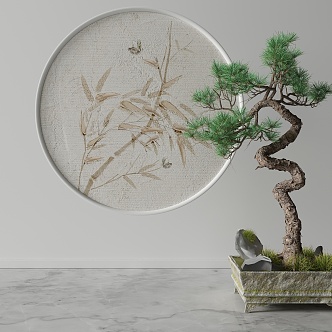 New Chinese Round Frame Painting Decorative Painting 3d model