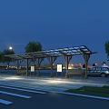 Well Lit Road Facilities With Bus Shelter Benches Street Lights And Trees At Night