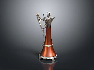 Vintage Copper Ewer with Silver Accents Elegant Handle and Decorative Base for Household Use 3d model