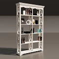 White Cross Frame Bookshelf With Books Decorative Items And Photo Frames In Modern Interior