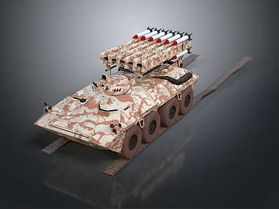 Military Weapon Armored Vehicle With Six Wheeled Missile Launcher System And Camouflage Pattern 3d model