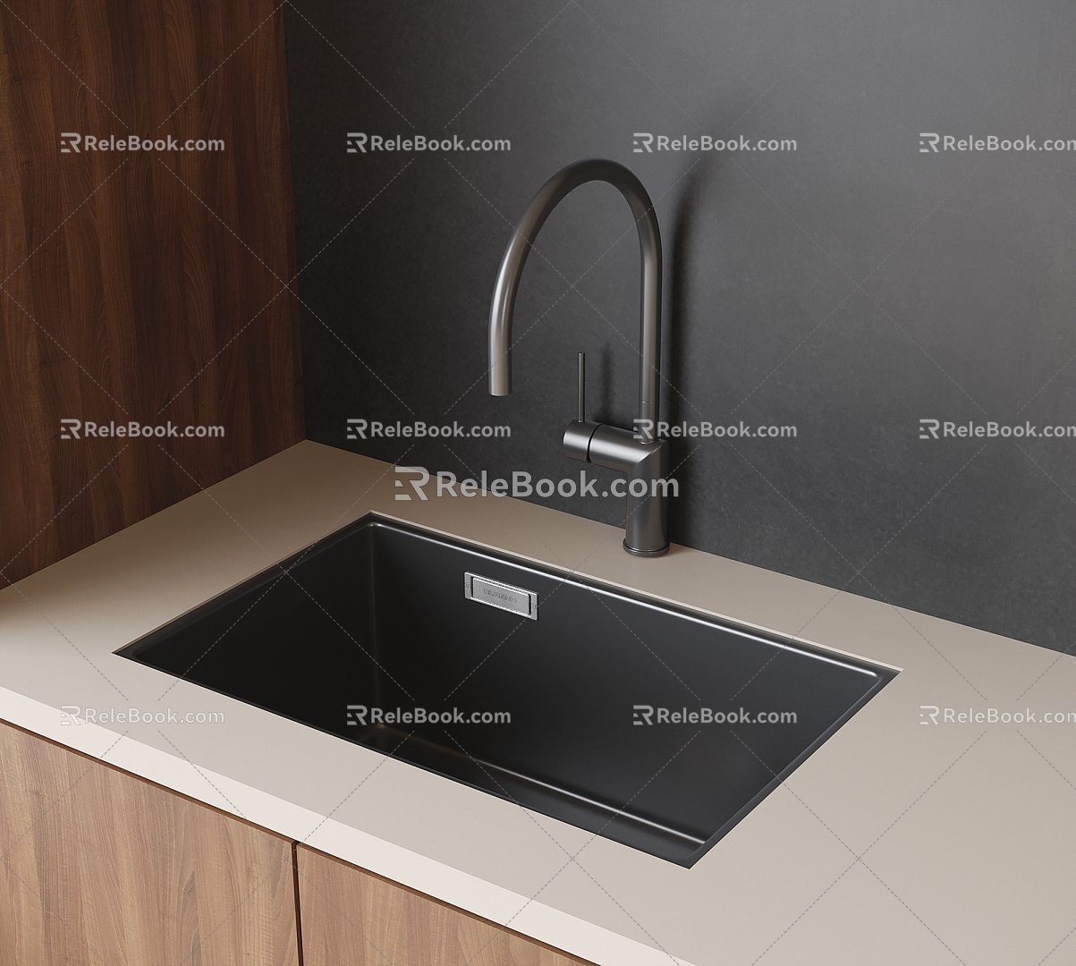 Modern Kitchen Single Groove Vegetable Washing Basin 3d model