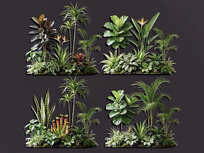Diverse Indoor Plant Combinations With Tropical Palms Large Leaves And Ferns 3d model