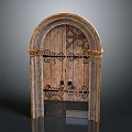 Classic Vintage Architectural Arch Wooden Door With Ornate Ironwork Design