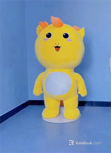 Yellow Plush Toy Cute Cartoon Character White Belly Standing Against Blue Wall With Smile 3d model 