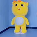 Yellow Plush Toy Cute Cartoon Character White Belly Standing Against Blue Wall With Smile