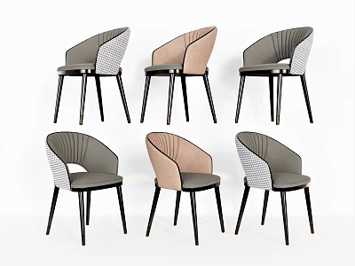 Modern Dining Chairs With Textured Backrest Gray Pink Upholstery And Black Legs 3d model