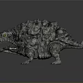 3D Rendered Mythical Reptile With Rock Covered Skin Open Mouth And Yellow Eyes