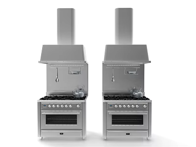 Modern Stainless Steel Kitchen Stoves With Range Hoods For Home Cooking 3d model