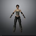 Action Ready Woman In Gray Tank Top Black Arm Guards And Dark Cargo Pants