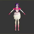 Animated Character With Purple Hair Pink Top Gloves Boots And Layered Skirt Design