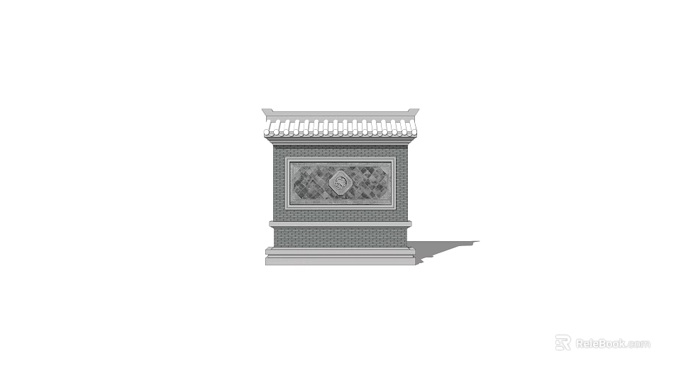 Traditional Garden Wall Design With Ornate Roof And Relief Carvings On Brick Base 3d model 