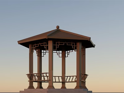 Traditional Chinese Garden Landscape With Octagonal Pavilion Carved Railings And Bench Seats 3d model