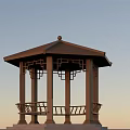 Traditional Chinese Garden Landscape With Octagonal Pavilion Carved Railings And Bench Seats