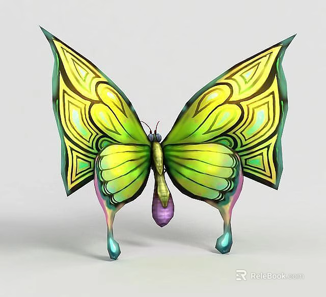 Interactive Technology Exhibition Hall Showcasing 3D Butterfly With Colorful Geometric Wings Design 3d model 