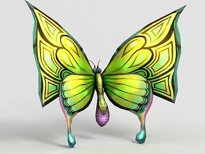 Interactive Technology Exhibition Hall Showcasing 3D Butterfly With Colorful Geometric Wings Design 3d model