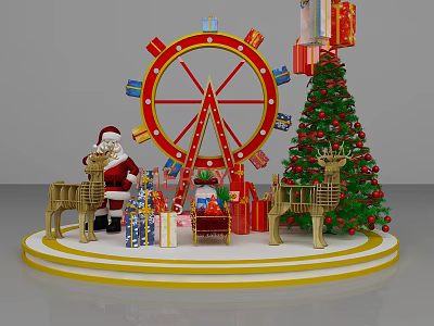 Christmas Themed Decoration Display With Ferris Wheel Santa And Gifts 3d model