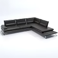 Modern Black Leather L Shaped Sectional Sofa Set With Metal Legs 3d model