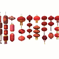 Traditional Chinese Red Lanterns With Various Shapes And Decorative Patterns 3d model