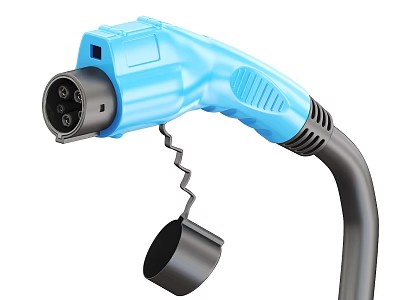 Industrial Blue EV Charging Gun With Heavy Duty Connector And Cable 3d model