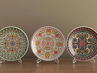 Ethnic Style Dinner Plate Pendulum Plate Porcelain Ornaments Tableware Plate Porcelain Decorations 3d model