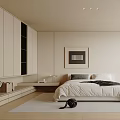 Modern Bedroom Interior Design With White Bed Wardrobe Curtain Windows And Light Carpet