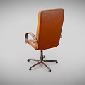 Elegant Brown Leather Office Chair with Striped Backrest Armrests Swivel Wheels and Metal Base