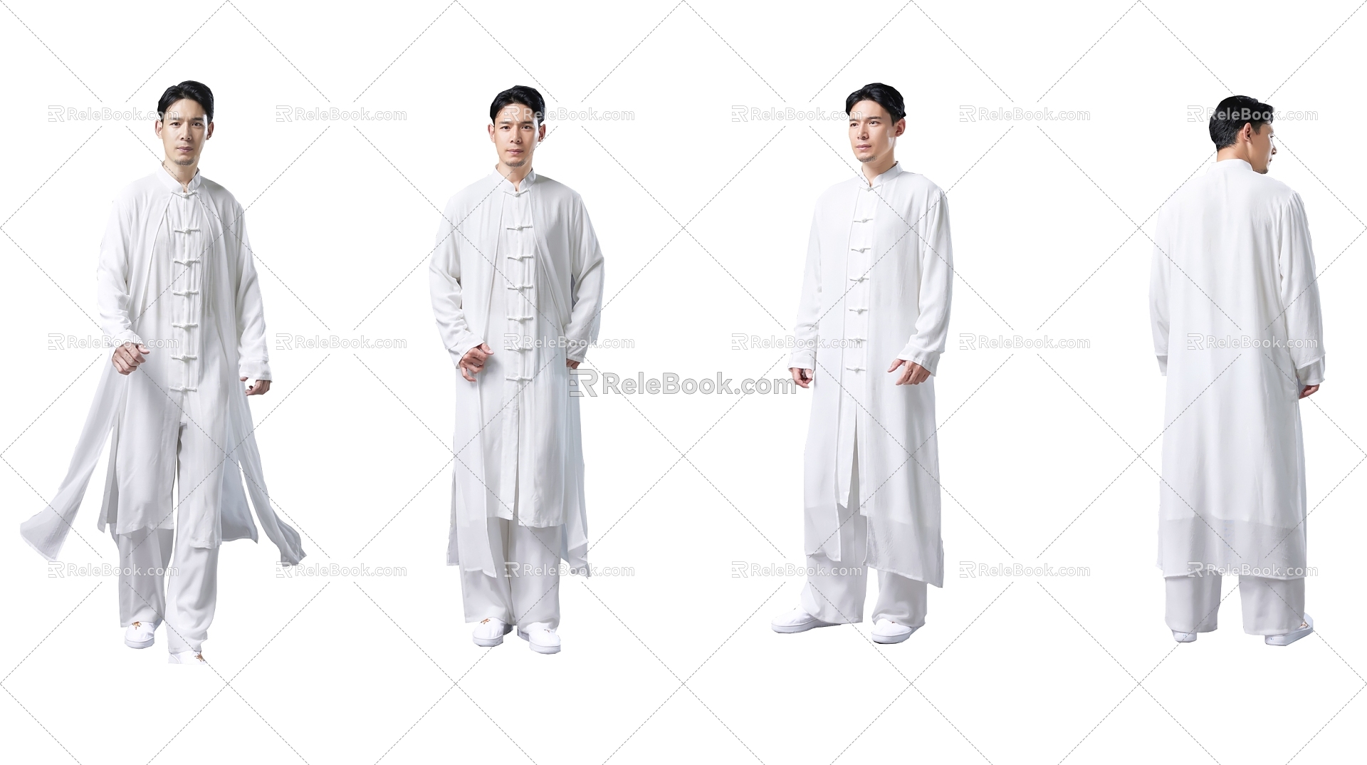 People and Characters Men Guofeng Tai Chi Kung Fu White Clothes 3d model