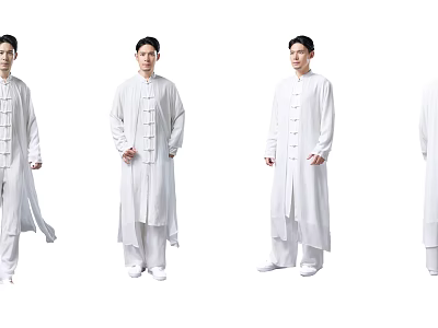 Man In White Traditional Robe Standing In Different Poses And Angles 3d model