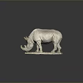 Detailed Rhinoceros Stone Statue Standing on Square Base Against Dark Background With Reflection